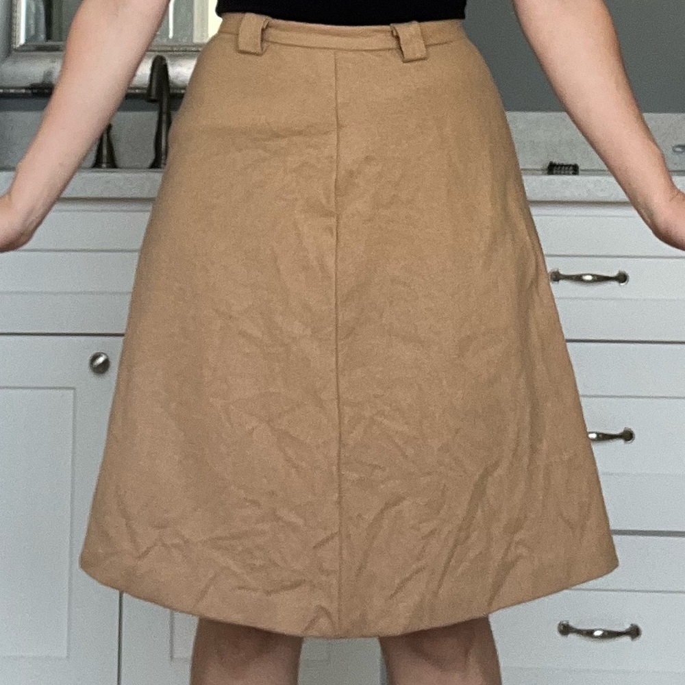 Prestige of Boston Vintage Midi Skirt with Belt Loops, Tan, Size 4-6